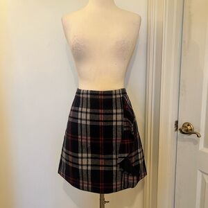 J. Crew Mercantile Navy Blue and Red Plaid Asymmetrical Ruffle Mini Skirt